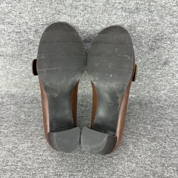 ✅Franco Sarto Vintage Pumps Women's 6M Brown Leather Chunky Heel Slip On Heels - Picture 3 of 10